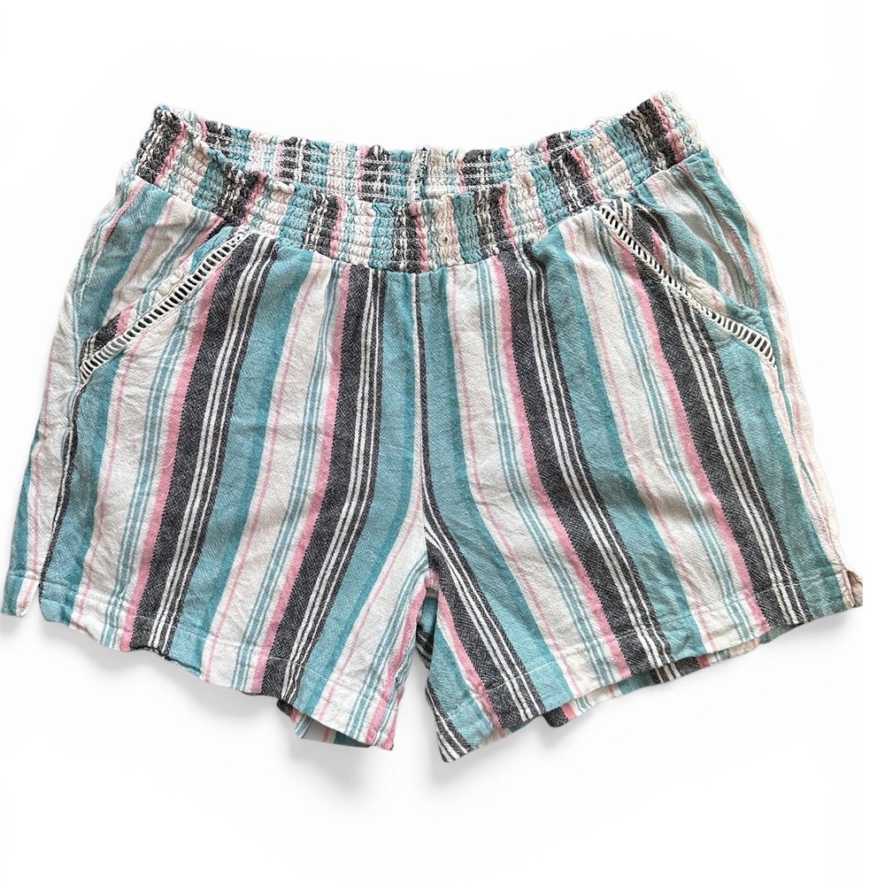 Briggs New York Striped Teal Pink Black White Elastic Waist Shorts